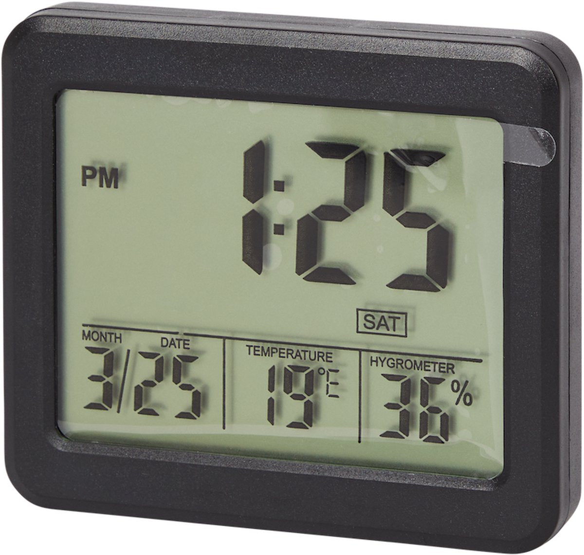 Thermomètre intérieure numérique noir, horloge, hygromètre et données