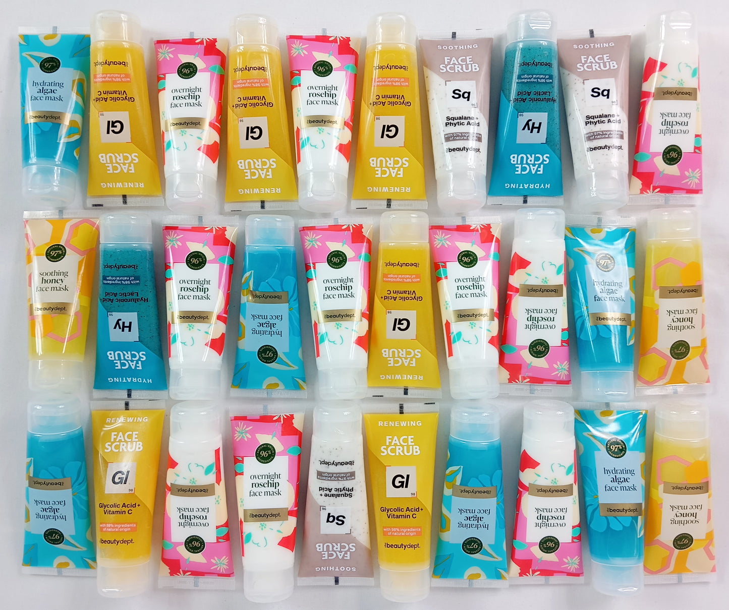 Lot de 30 Flacons / Tubes pour visage gommage et hydratant 98 % naturel 75 ml ( 0.50 cts / pcs )