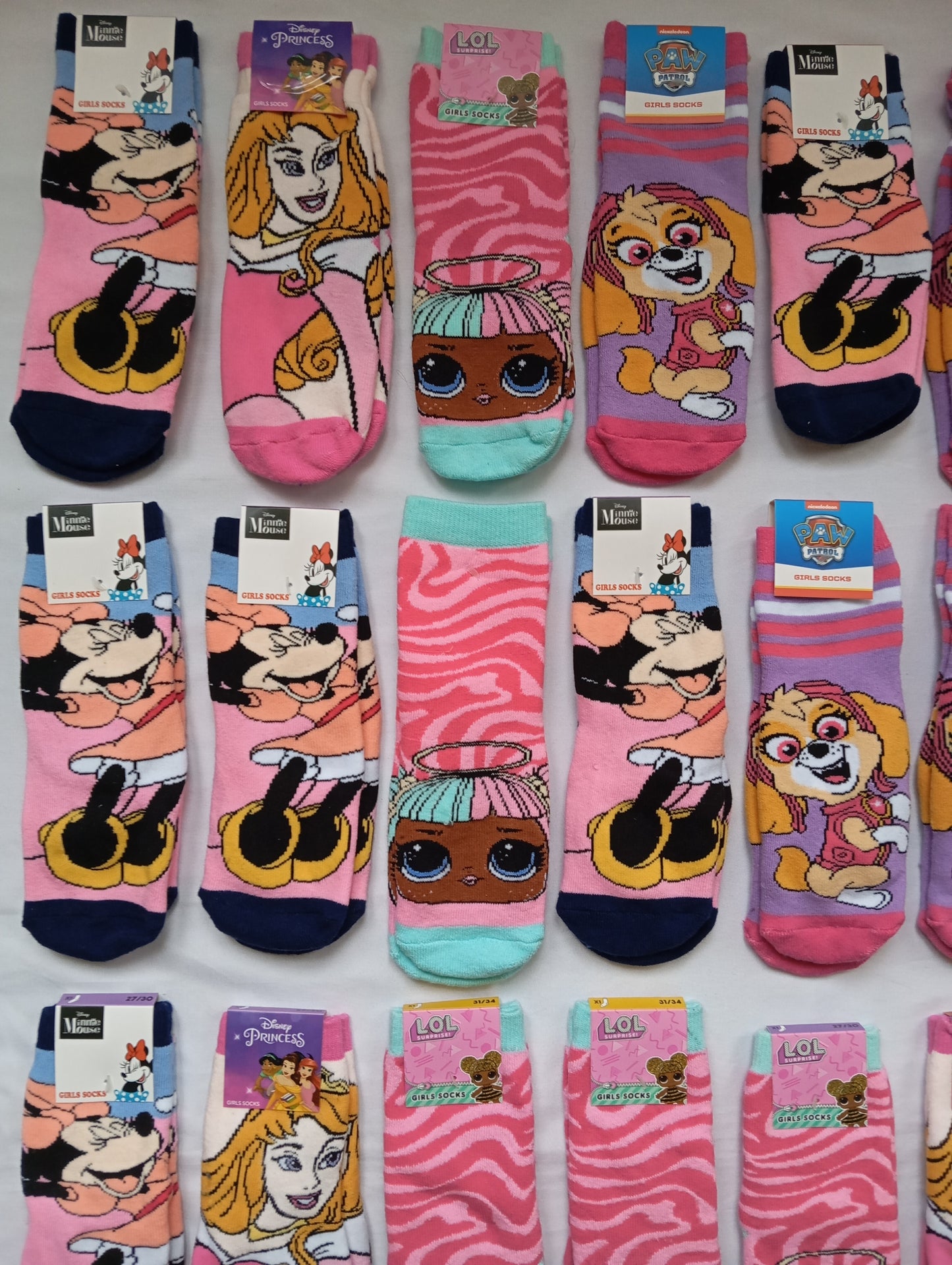 Lot de 70 Paires de chaussettes intérieur antidérapant fille Disney / L.O.L SURPRISE / Paw Patrol