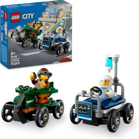 LEGO City N°60459 Pack de bolides de Course : Avion Contre lit d'hôpital