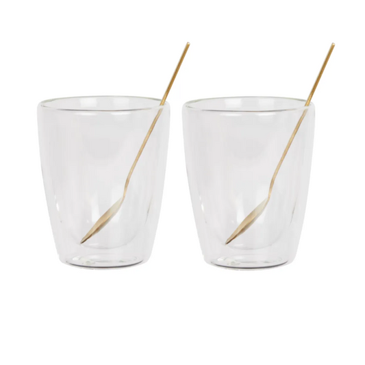 Boite de 2 verres à double paroi avec cuillères pour boisson chaude ou froide 250 ml
