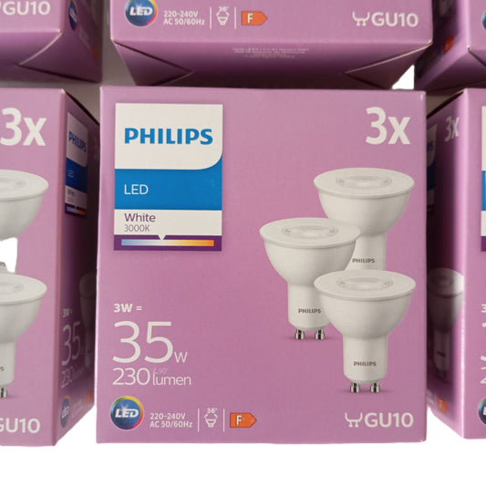 6 Boites de 3 Ampoules / Spots LED GU10 Philips 3 W = 35 W 230 lumens
