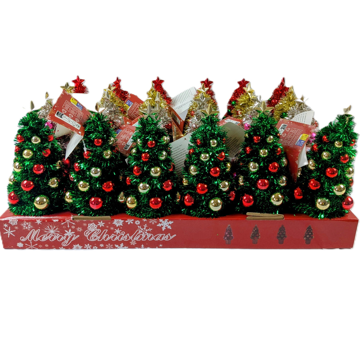 24 Sapins de Noël artificiel avec boules et étoile Ø 9 x 19 cm