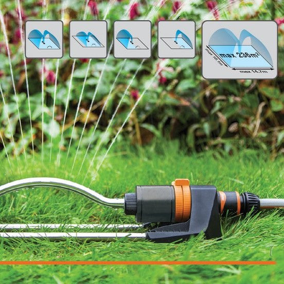 Arroseur oscillant Ferm pour 90-236m² Orientable simple face ou double face Facile à raccorder.