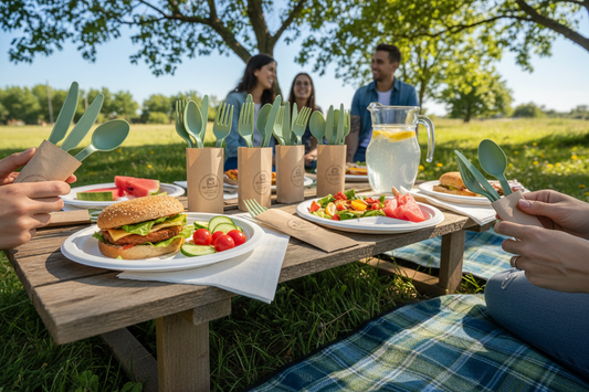 fait moi une image en situation avec des couvert en plastique vert