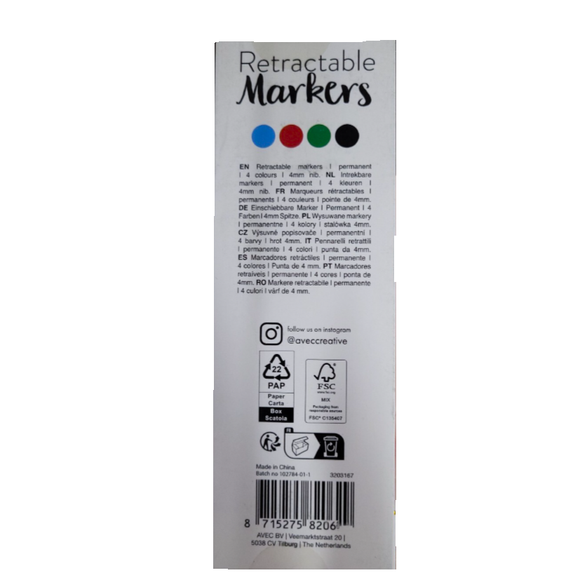 Marqueur permanents rétractable 4 Couleurs
