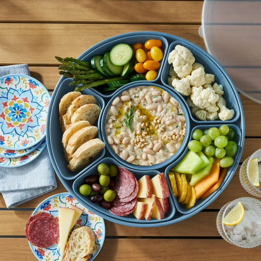 Ensemble de Plateaux apéritif en mélamine avec 5 contenants amovibles Bleu