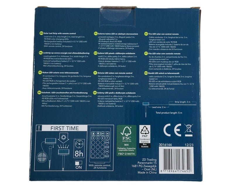 Ruban LED Solaire Extérieur RGB 5 m – Étanche avec Télécommande et Éclairage Multicolore