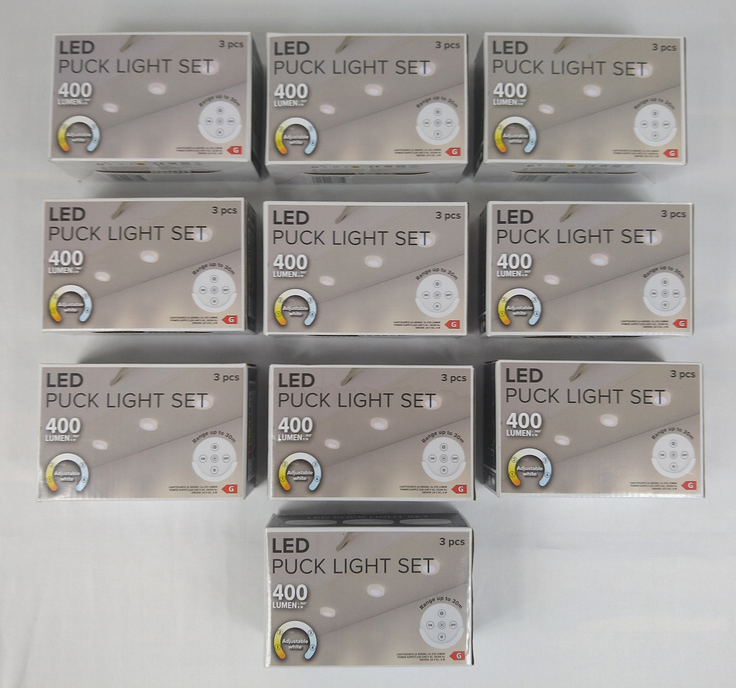 Lot de 10 packs de 3 spots Led avec télécommande ( 3.5 euro / pcs )