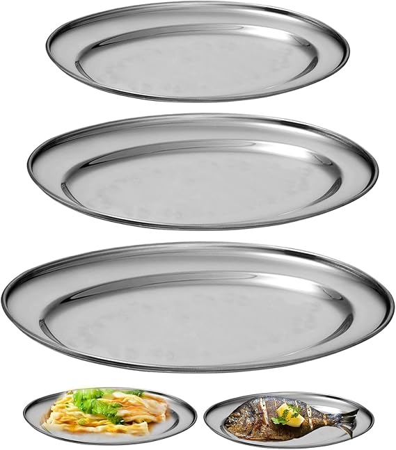 Set de 3 Plateaux de Service Ovales en Acier Inoxydable