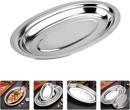 Set de 3 Plateaux de Service Ovales en Acier Inoxydable