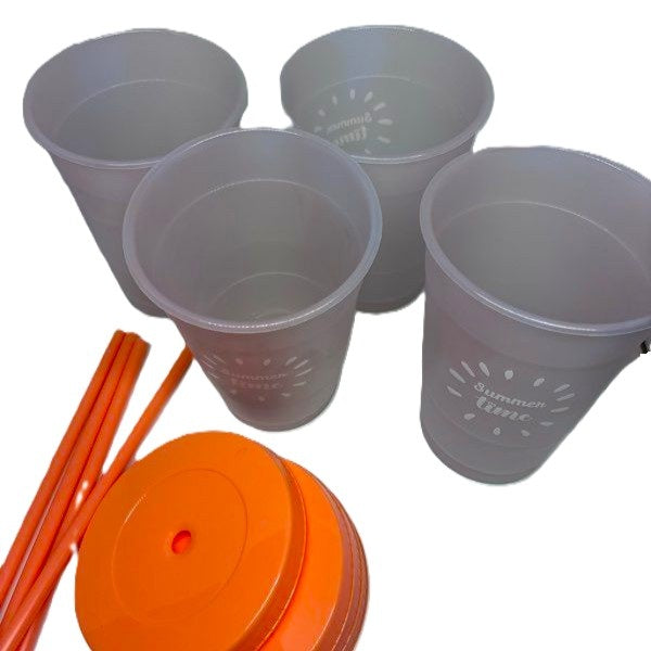 Boite de 4 Gobelets à couleur changeante, 590 ml 4 avec pailles Saumon