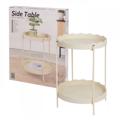 TABLE D’APPOINT RONDE À DEUX PLATEAUX Beige Ø 40,5 x 54 cm