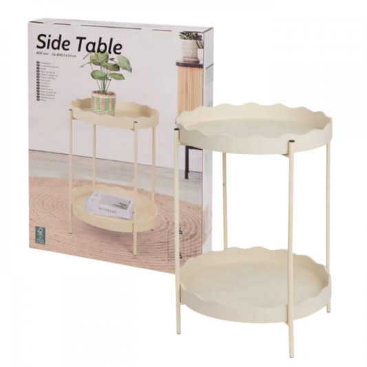 TABLE D’APPOINT RONDE À DEUX PLATEAUX Beige Ø 40,5 x 54 cm