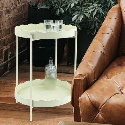 TABLE D’APPOINT RONDE À DEUX PLATEAUX Beige Ø 40,5 x 54 cm