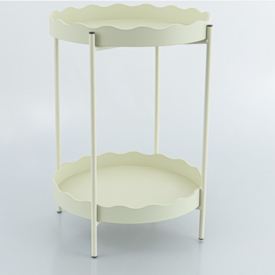 TABLE D’APPOINT RONDE À DEUX PLATEAUX Beige Ø 40,5 x 54 cm