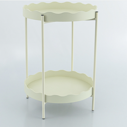 TABLE D’APPOINT RONDE À DEUX PLATEAUX Beige Ø 40,5 x 54 cm