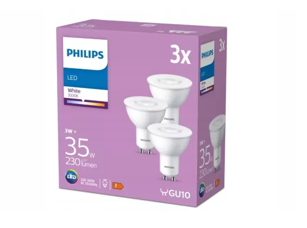 Boite de 3 Ampoules / Spots LED GU10 Philips 3 W = 35 W 230 lumens