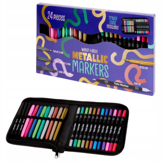 Étui de 24 feutres métalliques à double pointe pour calligraphie