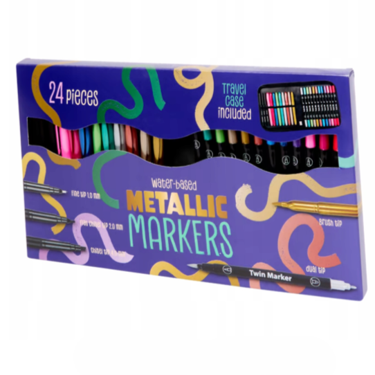 Étui de 24 feutres métalliques à double pointe pour calligraphie