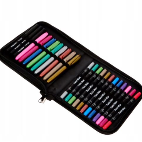Étui de 24 feutres métalliques à double pointe pour calligraphie
