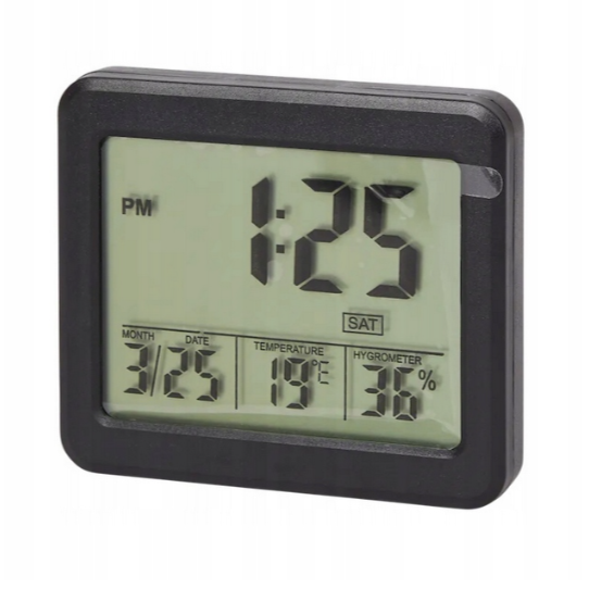 Thermomètre intérieure numérique  noir, horloge, hygromètre et données