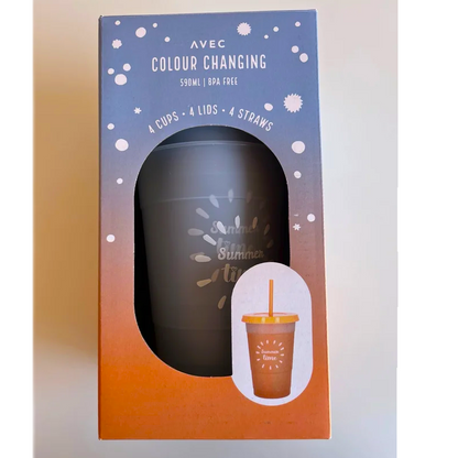 Boite de 4 Gobelets à couleur changeante, 590 ml 4 avec pailles Saumon