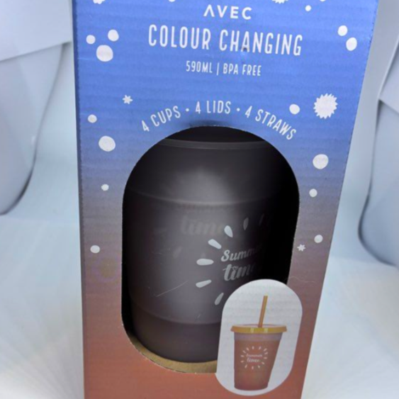 Boite de 4 Gobelets à couleur changeante, 590 ml 4 avec pailles Saumon