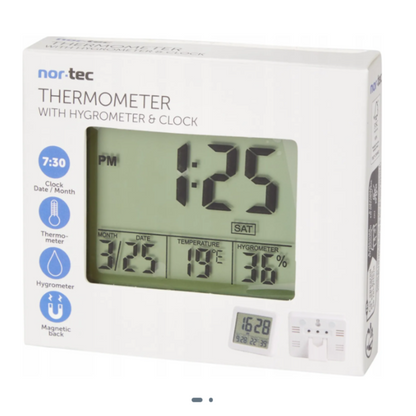 Thermomètre numérique avec horloge, hygromètre et station météo
