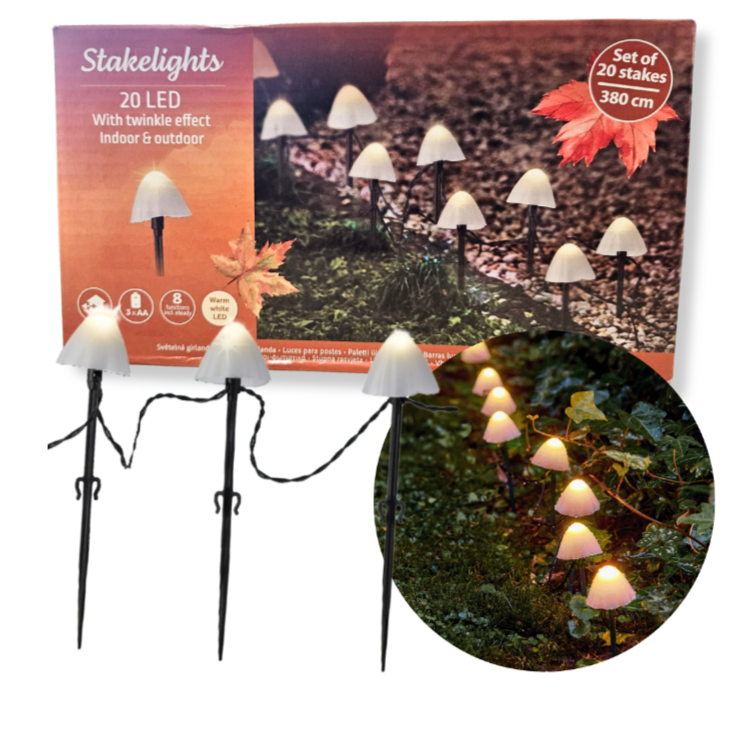 4 Boites : Lampe de jardin LED champignon fonctionne avec piles, 20 LED, 3,8 m - 8 Fonctions