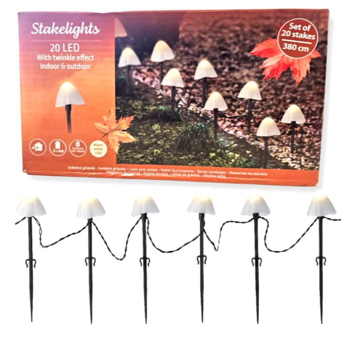 4 Boites : Lampe de jardin LED champignon fonctionne avec piles, 20 LED, 3,8 m - 8 Fonctions