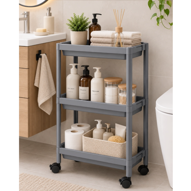 Etagère sur roulettes, chariot de salle de bain, organisateur de cuisine, armoire étroite à 3 niveaux.