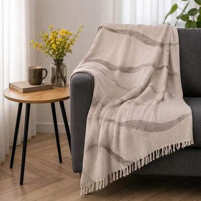 8 plaids / couvertures tufté 160 x 130 cm Beige / Gris avec des franges