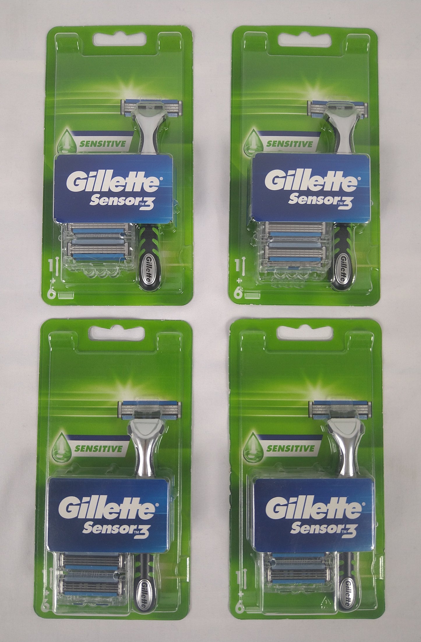 Lot de 4 Coffrets de rasoirs Gillette Sensors 3, 1 manche + 6 recharges ( 4 euro / pcs )