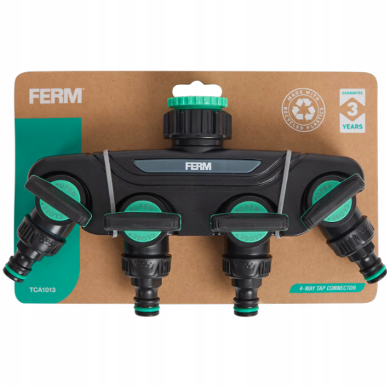 Distributeur / Raccord d'eau quadruple pour robinet, tuyau d'arrosage, raccord en T avec vannes Ferm