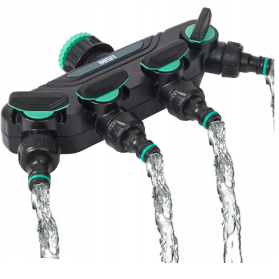 Distributeur / Raccord d'eau quadruple pour robinet, tuyau d'arrosage, raccord en T avec vannes Ferm