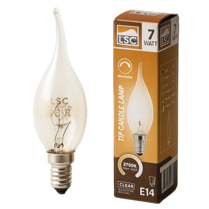 Ampoule incandescent flamme coupe LSC vent E14 7W blanc chaud Dimmable