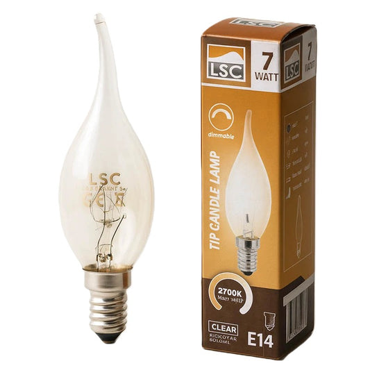 Ampoule incandescent flamme coupe LSC vent E14 7W blanc chaud Dimmable