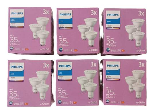 6 Boites de 3 Ampoules / Spots LED GU10 Philips 3 W = 35 W 230 lumens