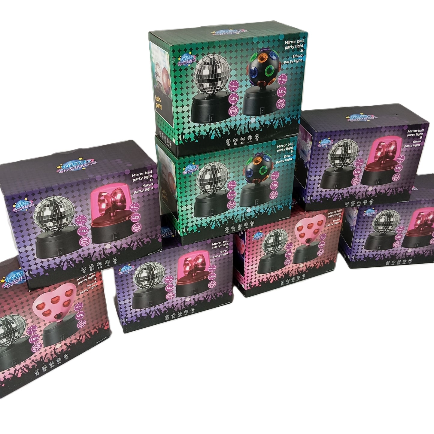 8 Packs de 2 Boules Disco Rond et Cœur avec Led 360 °