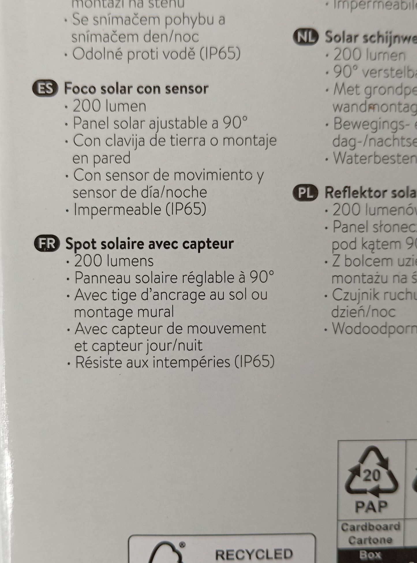 8 Spots Solaire extérieur Capteur de mouvements 200 Lumen Sol ou Mural