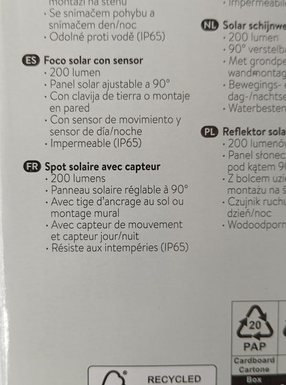 8 Spots Solaire extérieur Capteur de mouvements 200 Lumen Sol ou Mural