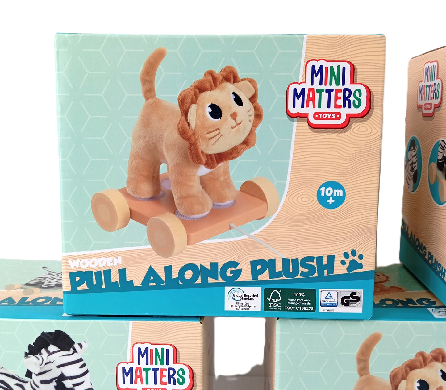 5 Peluches / Jouets  à tracter en Bois pour enfants