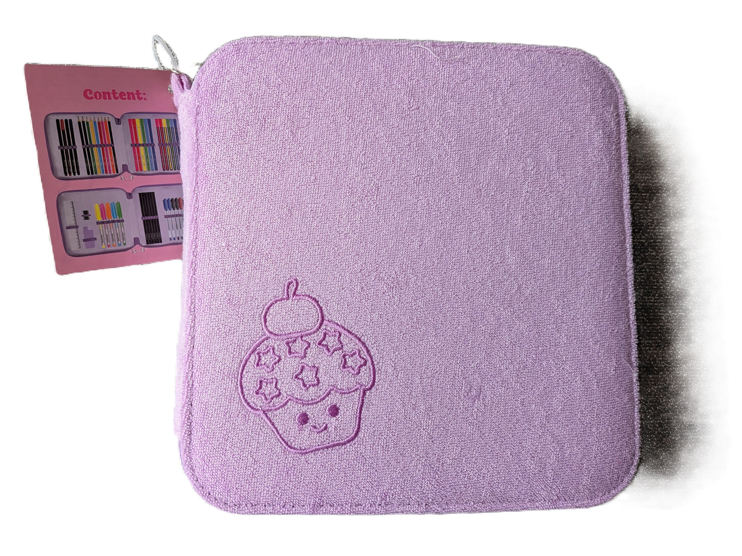 Coffret velours violet pour dessinateur futé remplie de crayons, feutres, règle...