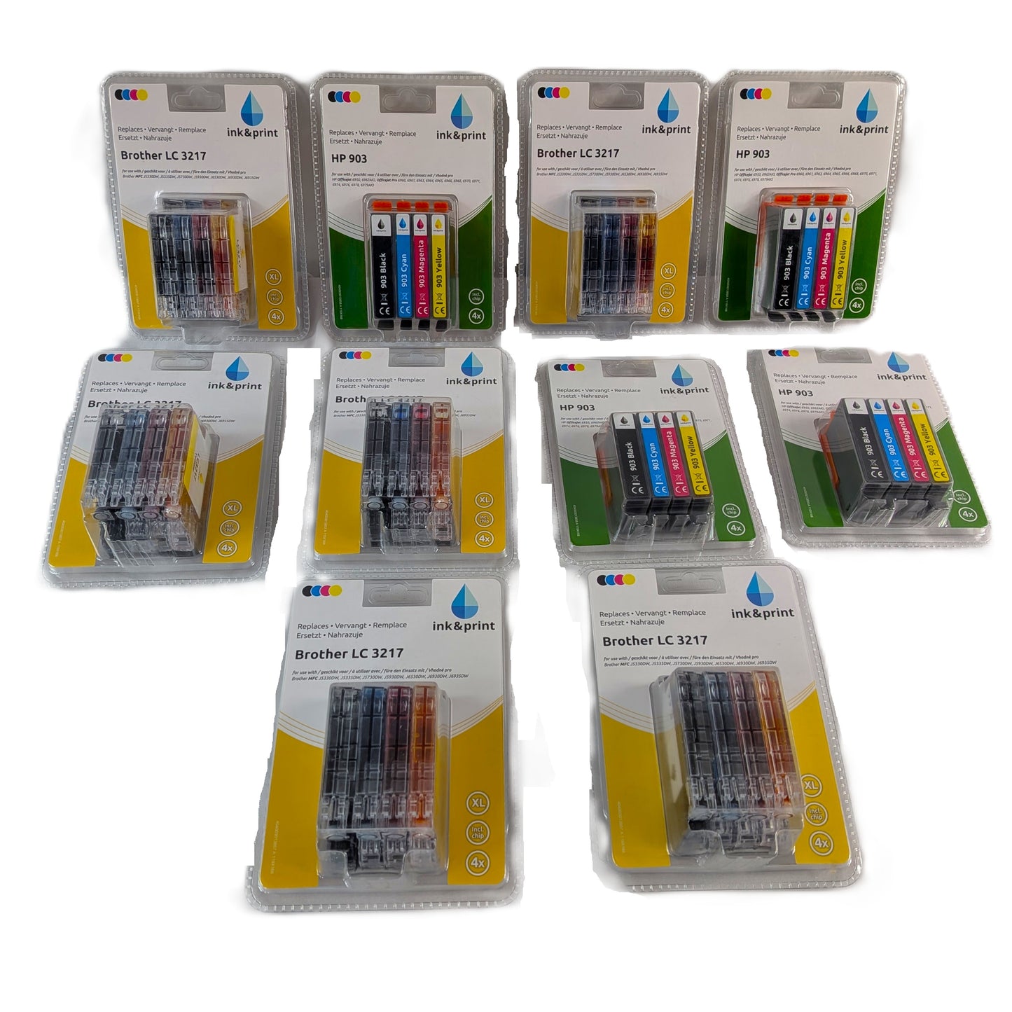 10 Cartouches d'encre Couleurs HP / Brother