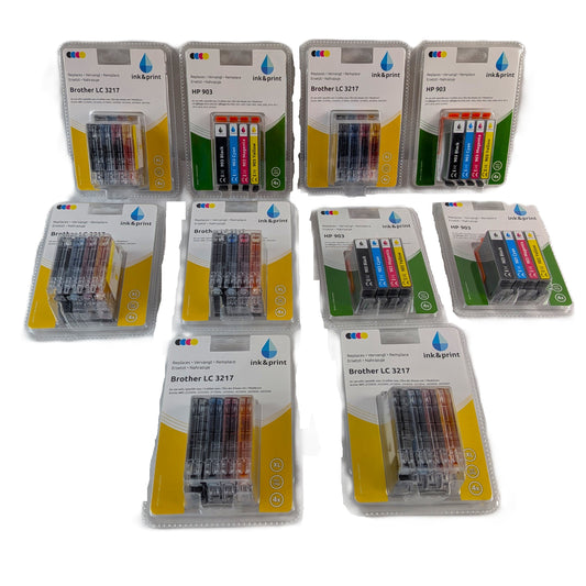 10 Cartouches d'encre Couleurs HP / Brother