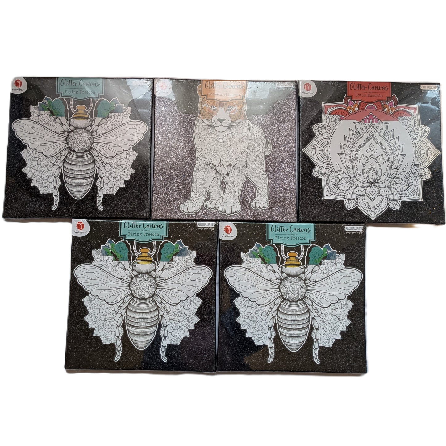 Lot de 5 Toiles à colorier pailletée 29 x 29 cm