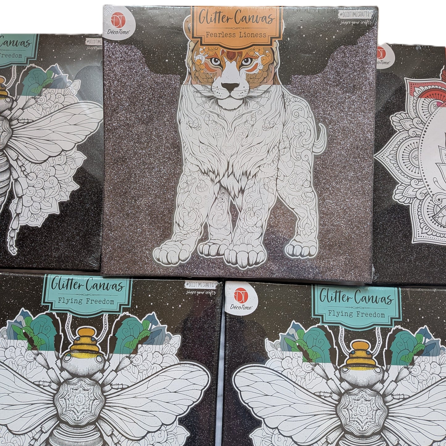 Lot de 5 Toiles à colorier pailletée 29 x 29 cm