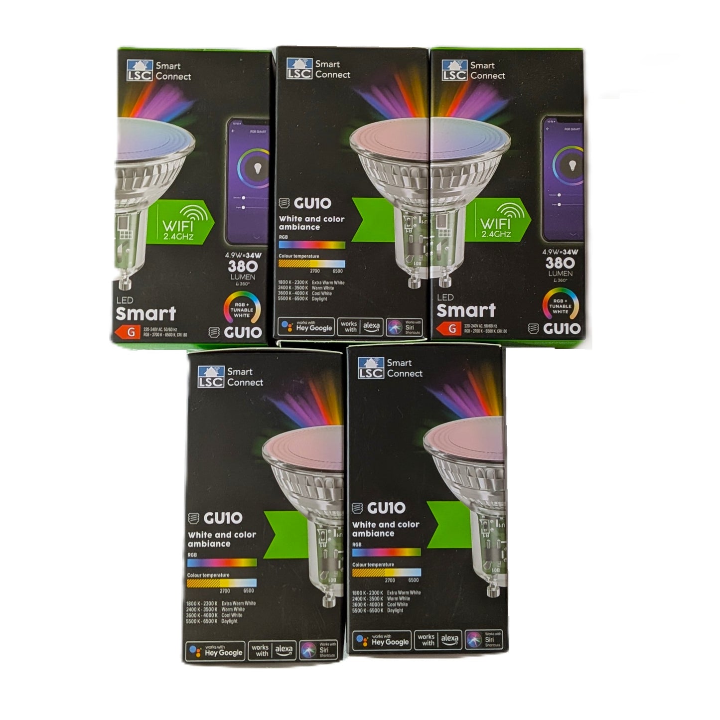 5 Ampoules / Spot connectées LSC Smart Connect Wifi Led GU10 RGB Dimmable