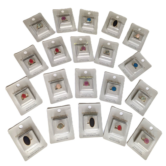 20 Bagues en Acier Inoxydable avec Pierre Ajustable Dorée